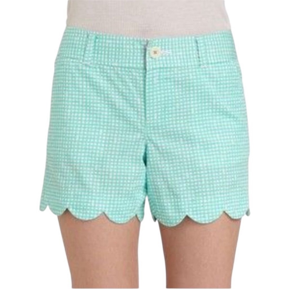 Lilly Pulitzer Mint Gingham Scalloped High-Rise Shorts